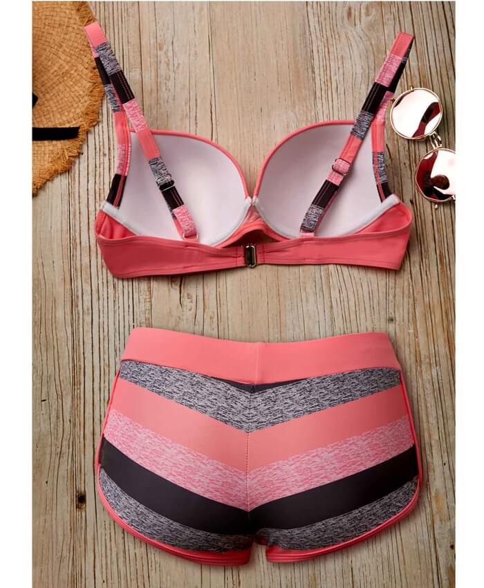 Spaghetti Strap Printed Pink Two Piece Swimwear
